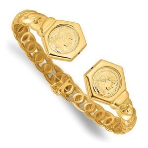 14k Polished Textured Fancy Link Hinged Cuff Bracelet